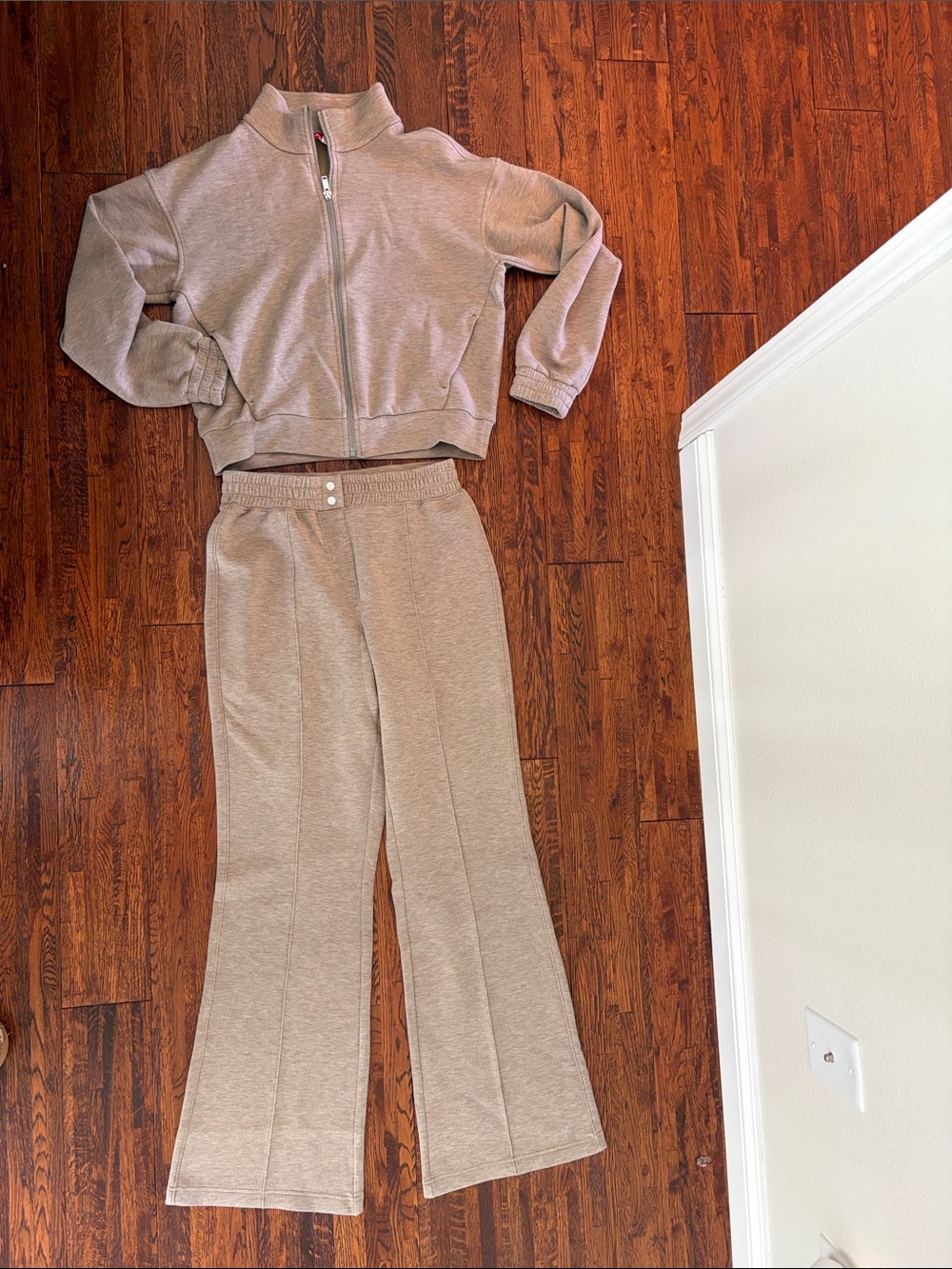 SPANX Taupe Two-Piece Zip Jacket and Wide-Leg Pants Set